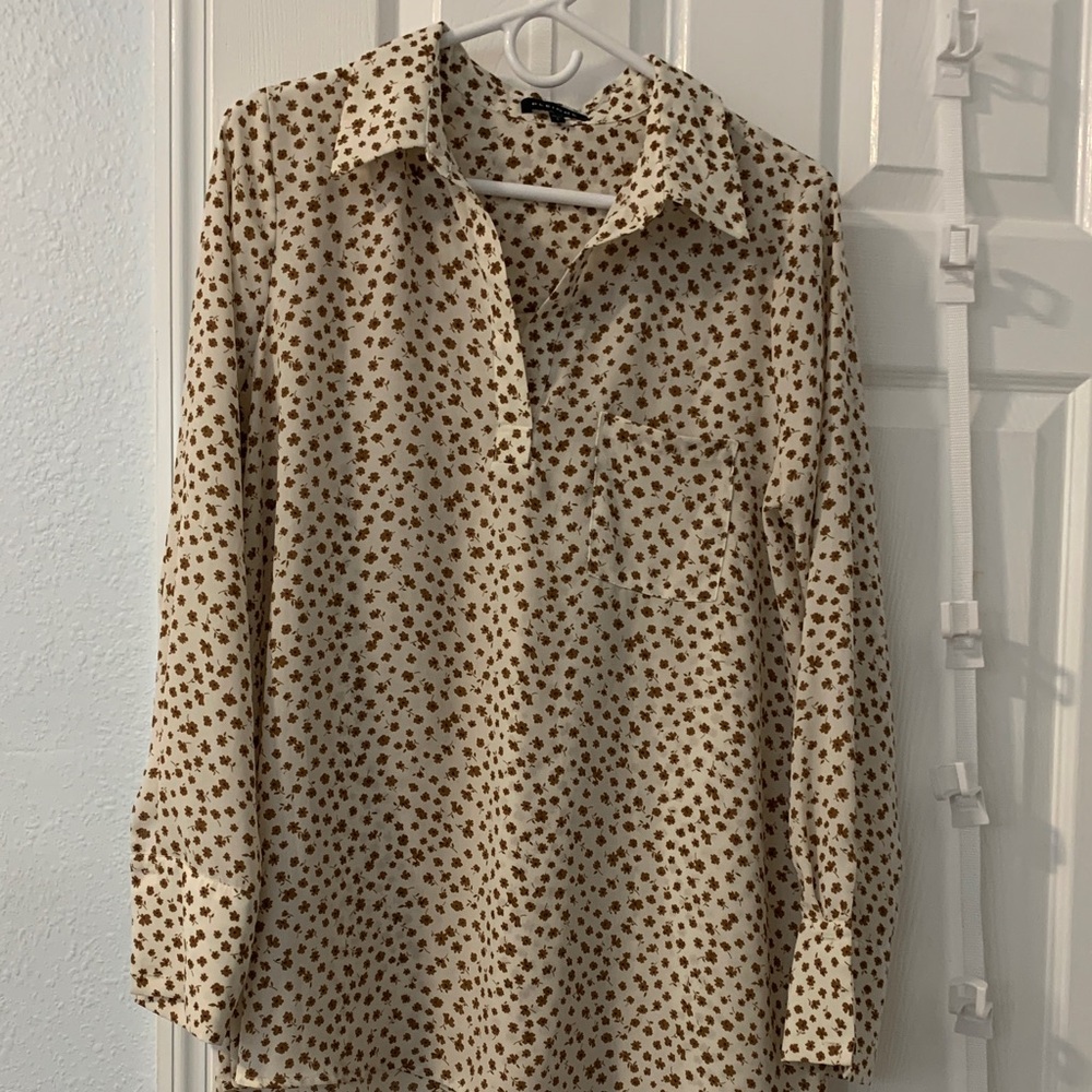Pleione Cream and Brown Floral Blouse